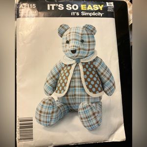 On Amazon, 49.95, Simplicity Pat. A2115, 18” Stuffed Bear & Vest. New/uncut.